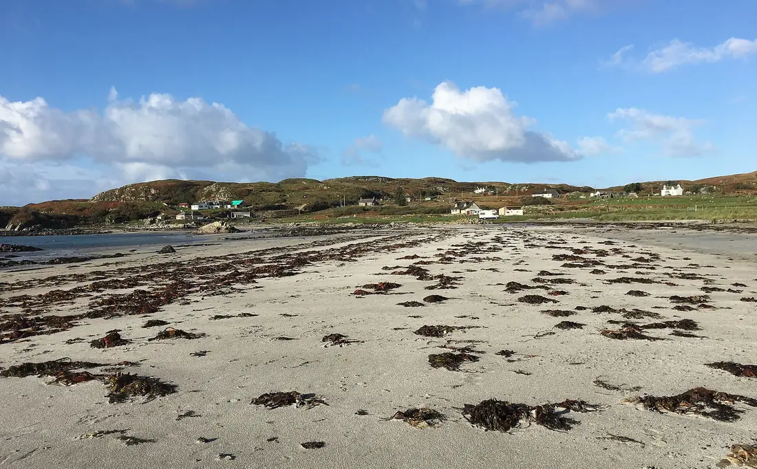 La spiaggia di sabbia chiara di Uisken, nel sud dell'Isola di Mull